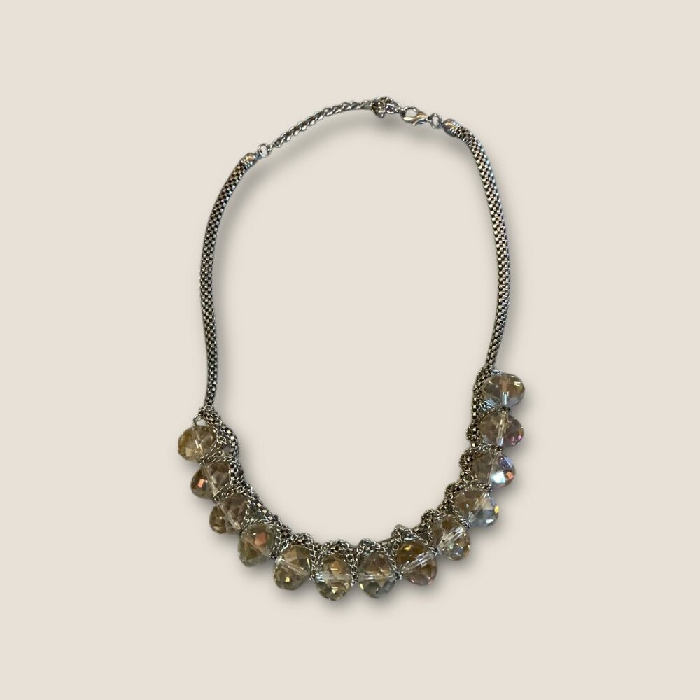 Aura Borealis BeadedSilver Tone Statement Necklace  Adjustable Chain